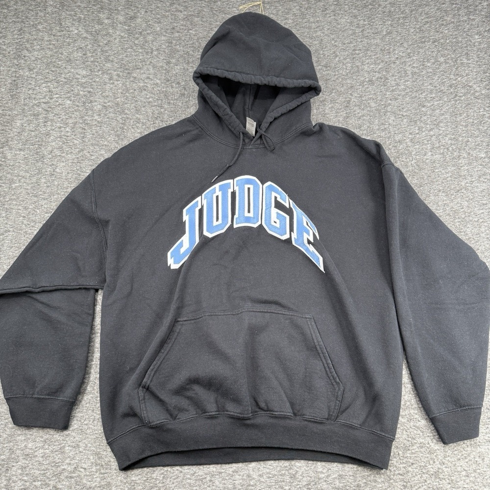 Judge Arch Spell Out Hoodie Mens 2XL Black Blue Stitched Twill Applique Gildan